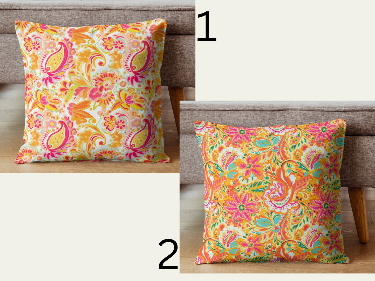 Custom Throw Pillow, Pink Orange Paisley