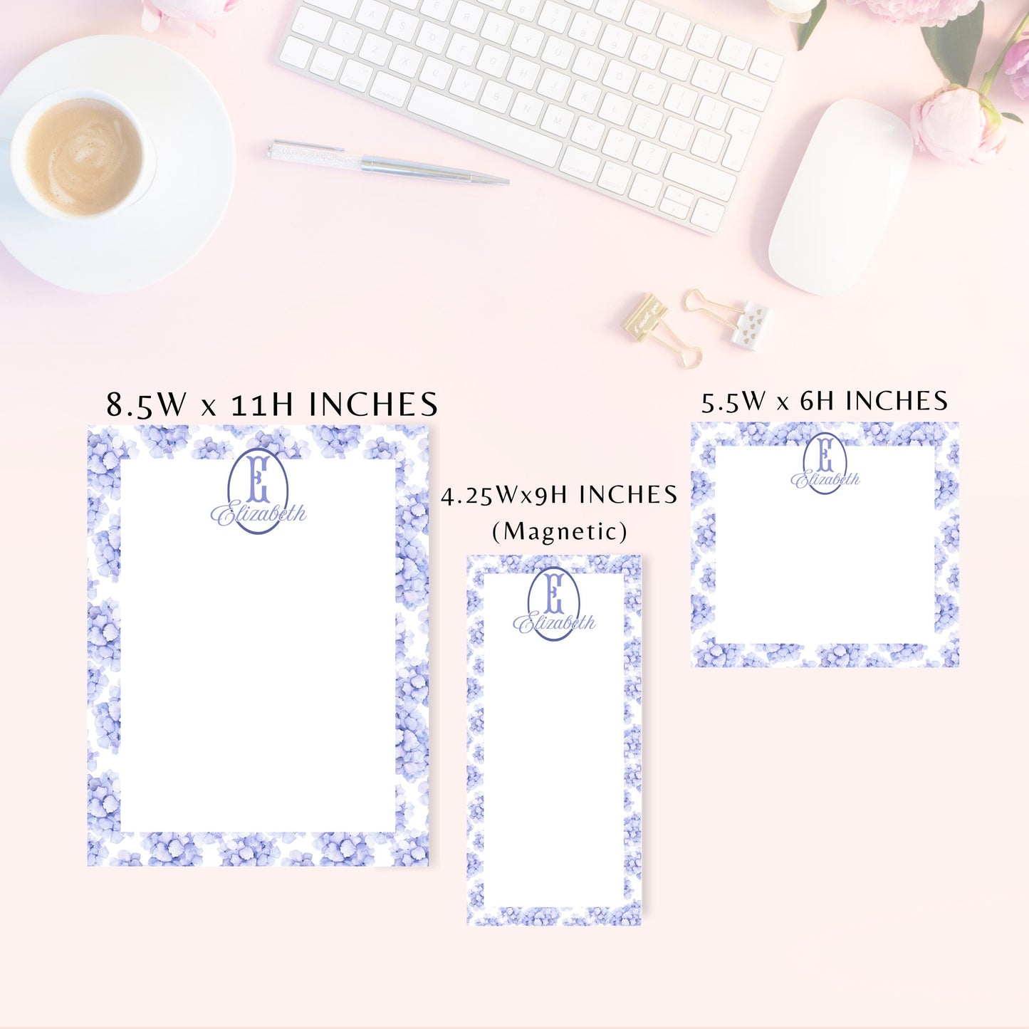 Personalized Notepad, Blue Chinoiserie Floral