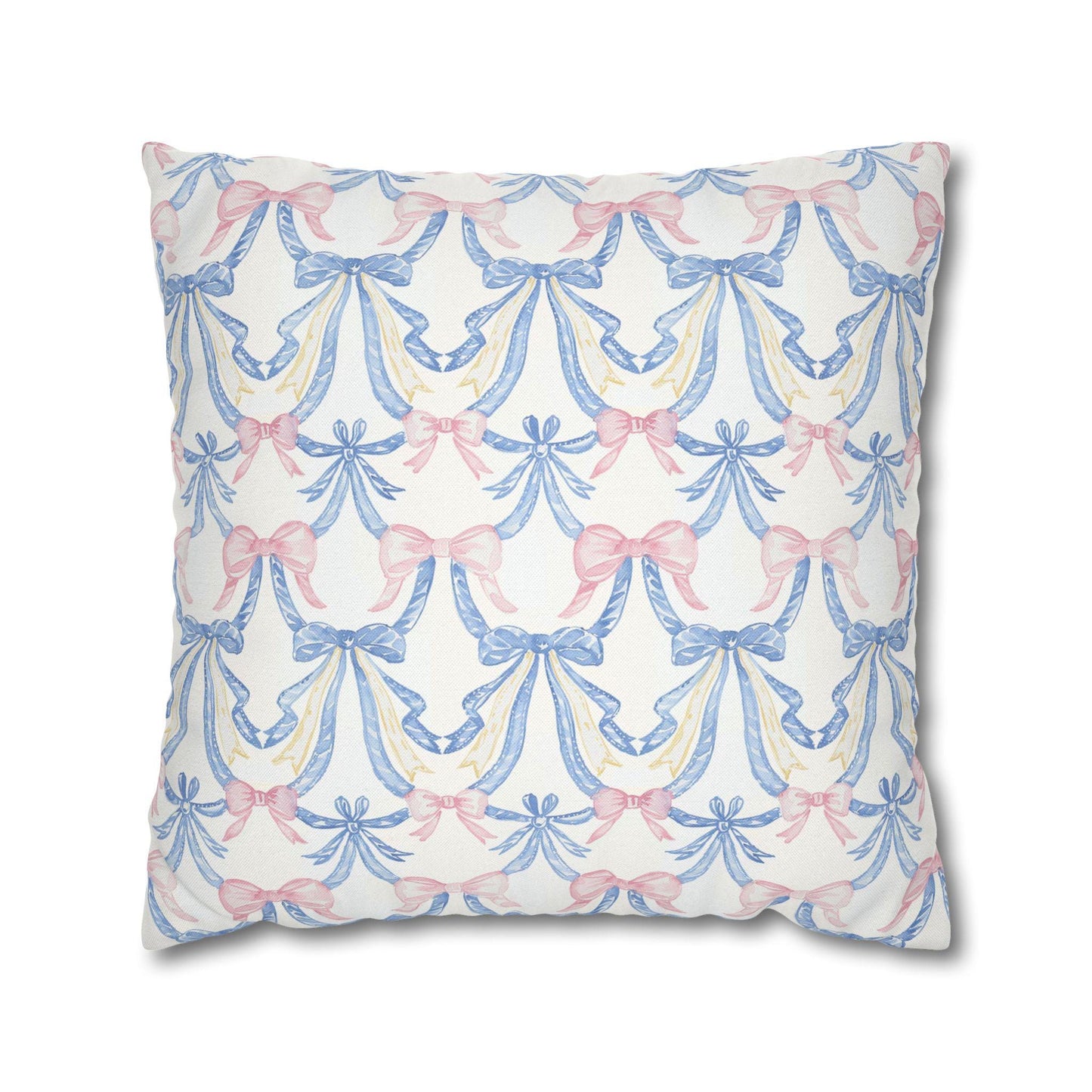 Custom Throw Pillow, Coquette Blue and Pink Bows