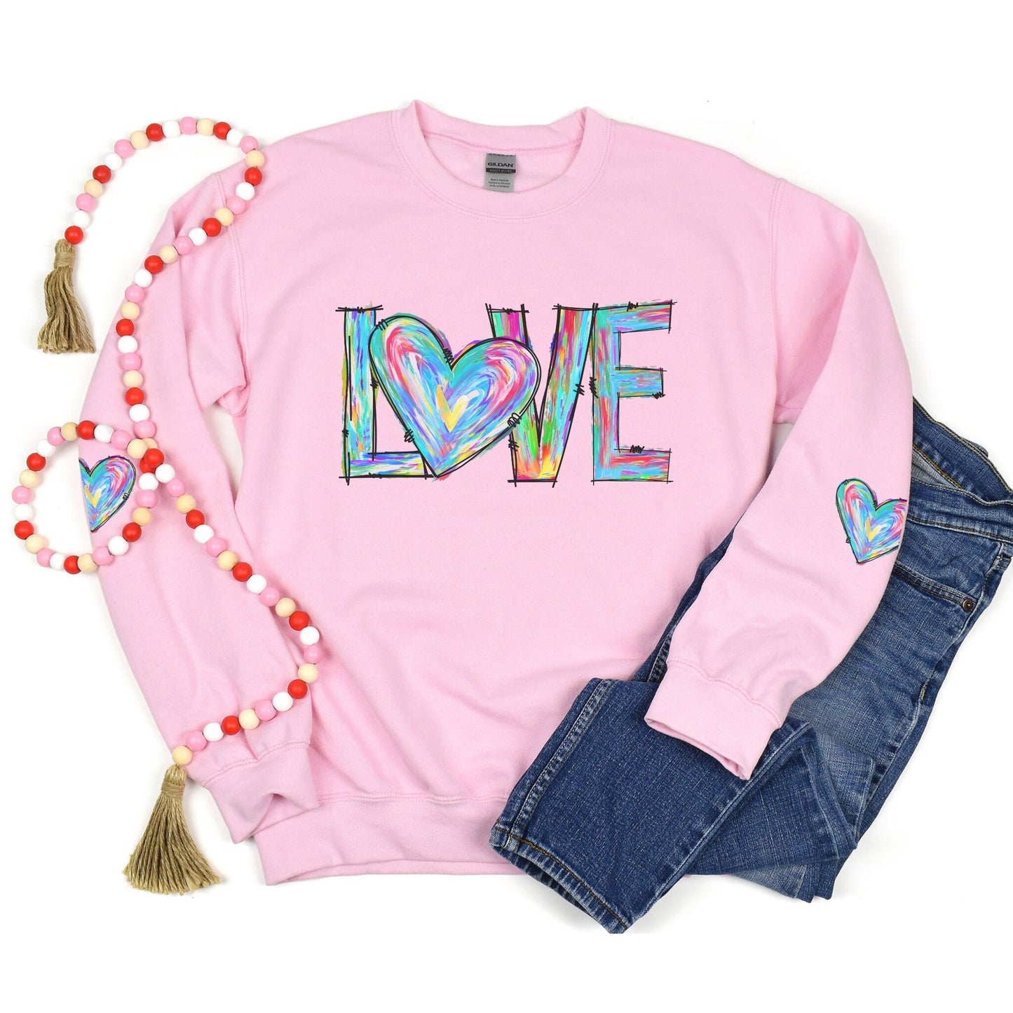 Valentine's Sweatshirt, Love Heart Sweatshirt, Valentines Shirt, Teacher Sweatshirt, Heart Arm Patches, Cute Valentine's Shirt