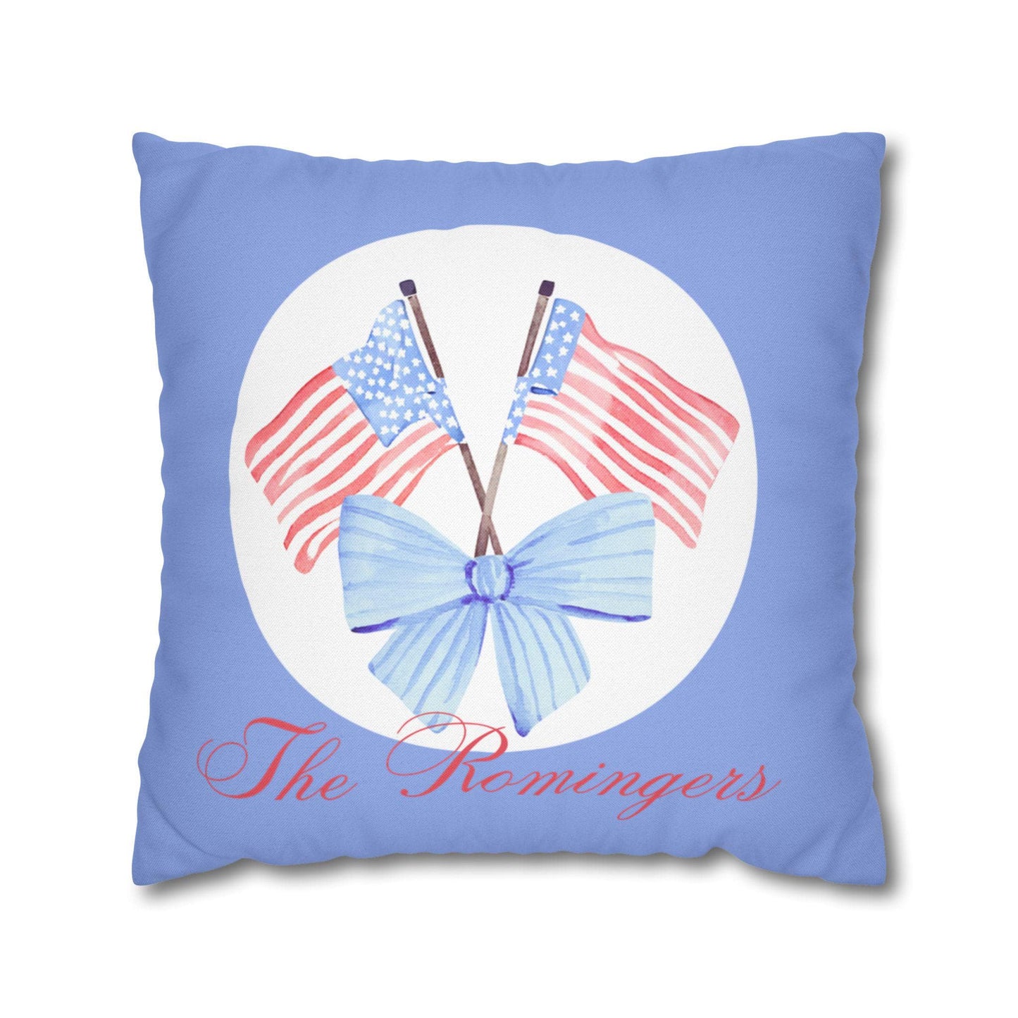 Custom Throw Pillow, American Flags Family Name