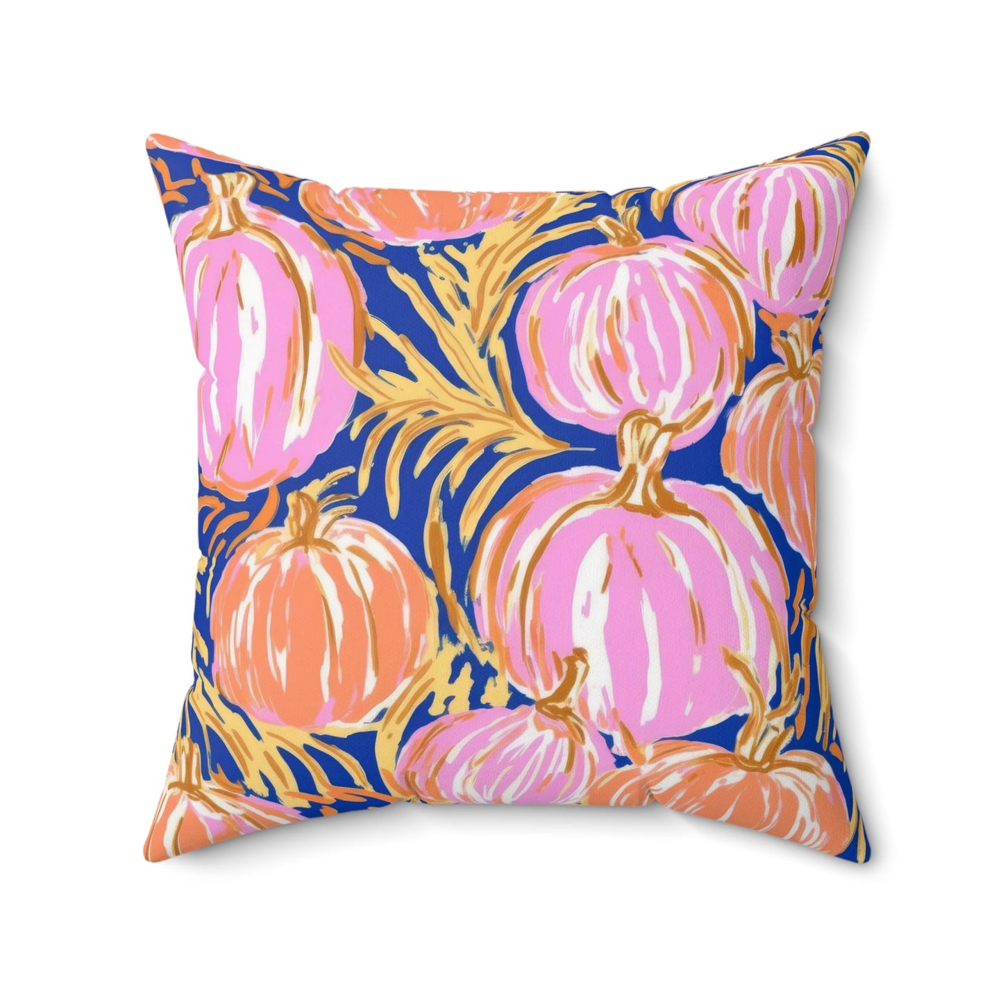 Fall Pumpkin Decor, Pumpkin Decor, Preppy Room Decor, Pumpkin Throw Pillow, Beach Home, Dorm Decor, Navy Pink and Orange51.99