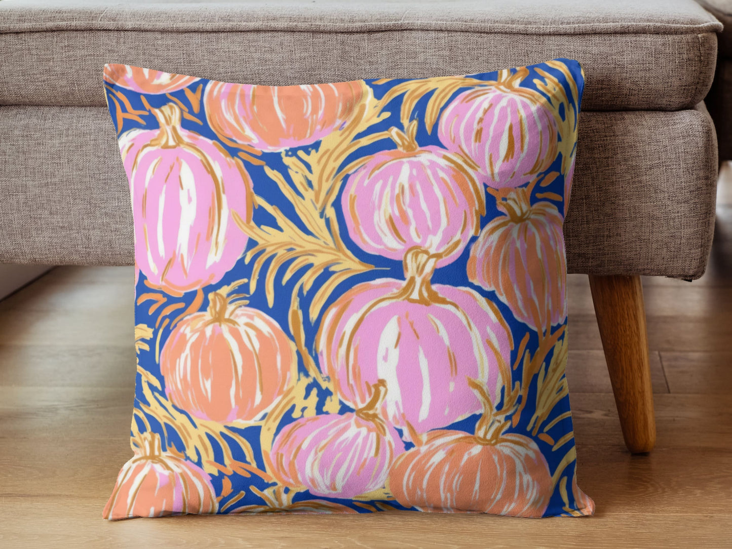 Fall Pumpkin Decor, Pumpkin Decor, Preppy Room Decor, Pumpkin Throw Pillow, Beach Home, Dorm Decor, Navy Pink and Orange51.99