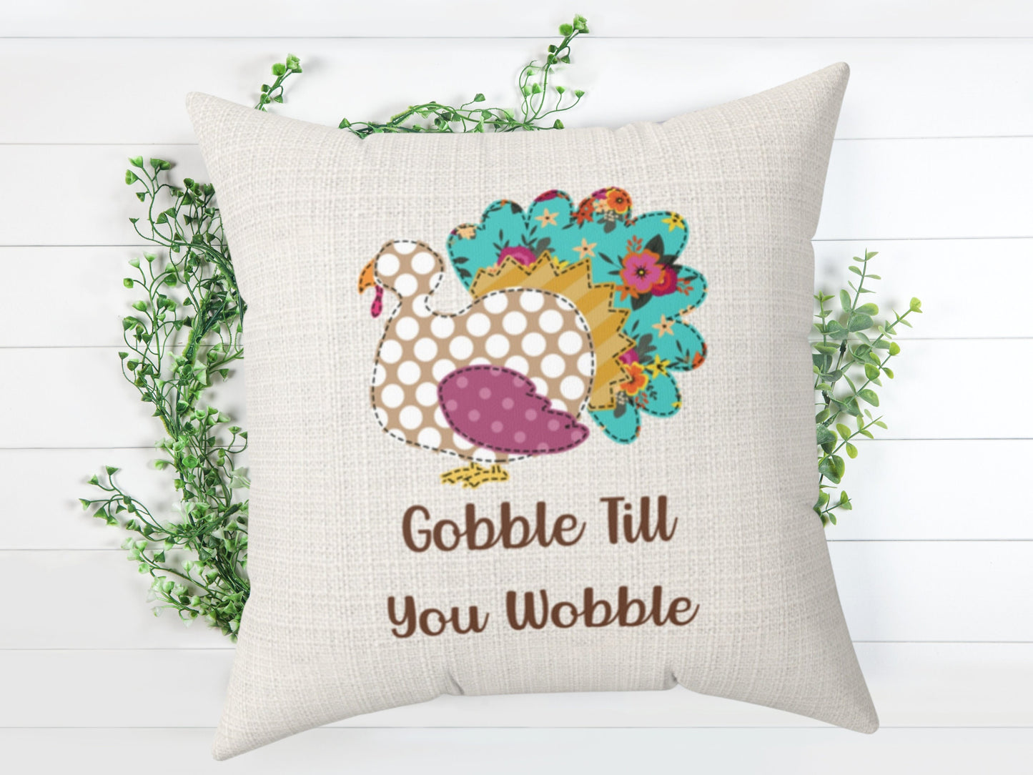 Fall Throw Pillow, Thanksgiving Pillow - Gobble Till You Wobble
