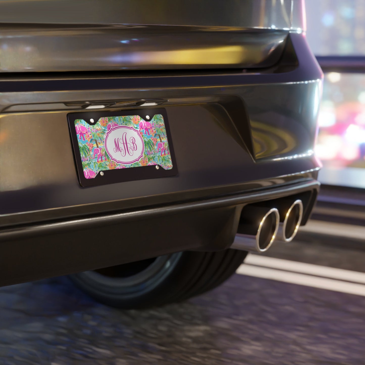 Car Plate - Tropical Pink Elephants