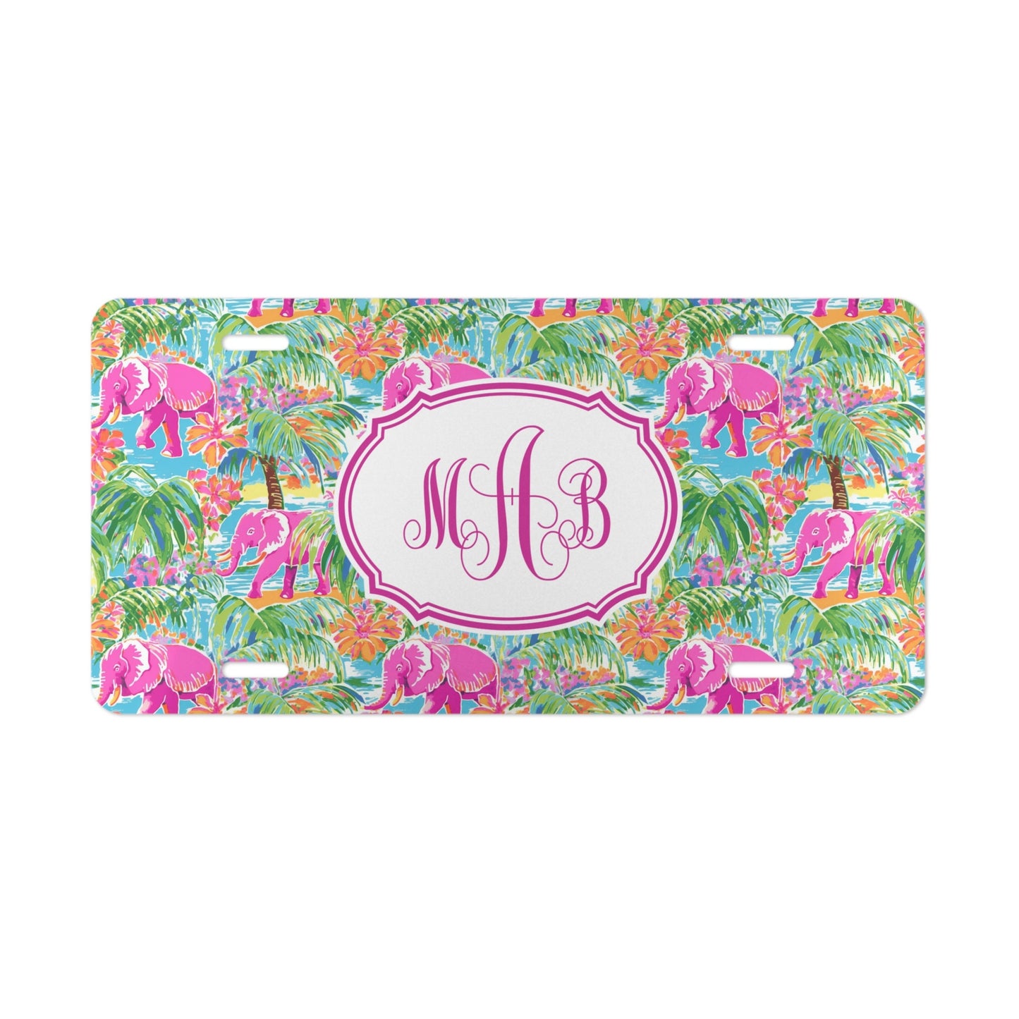 Car Plate - Tropical Pink Elephants