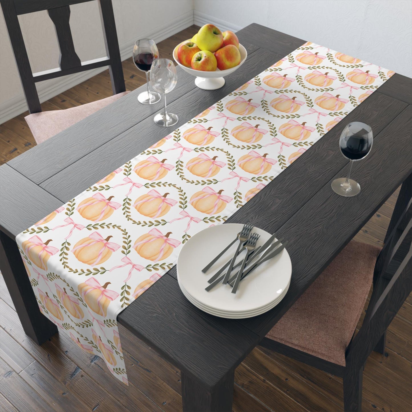Fall Decor, Pumpkin Table Decoration, Table Runner, Holiday Table Decor, Halloween and Thanksgiving, Coquette Pink Bow Pumpkin
