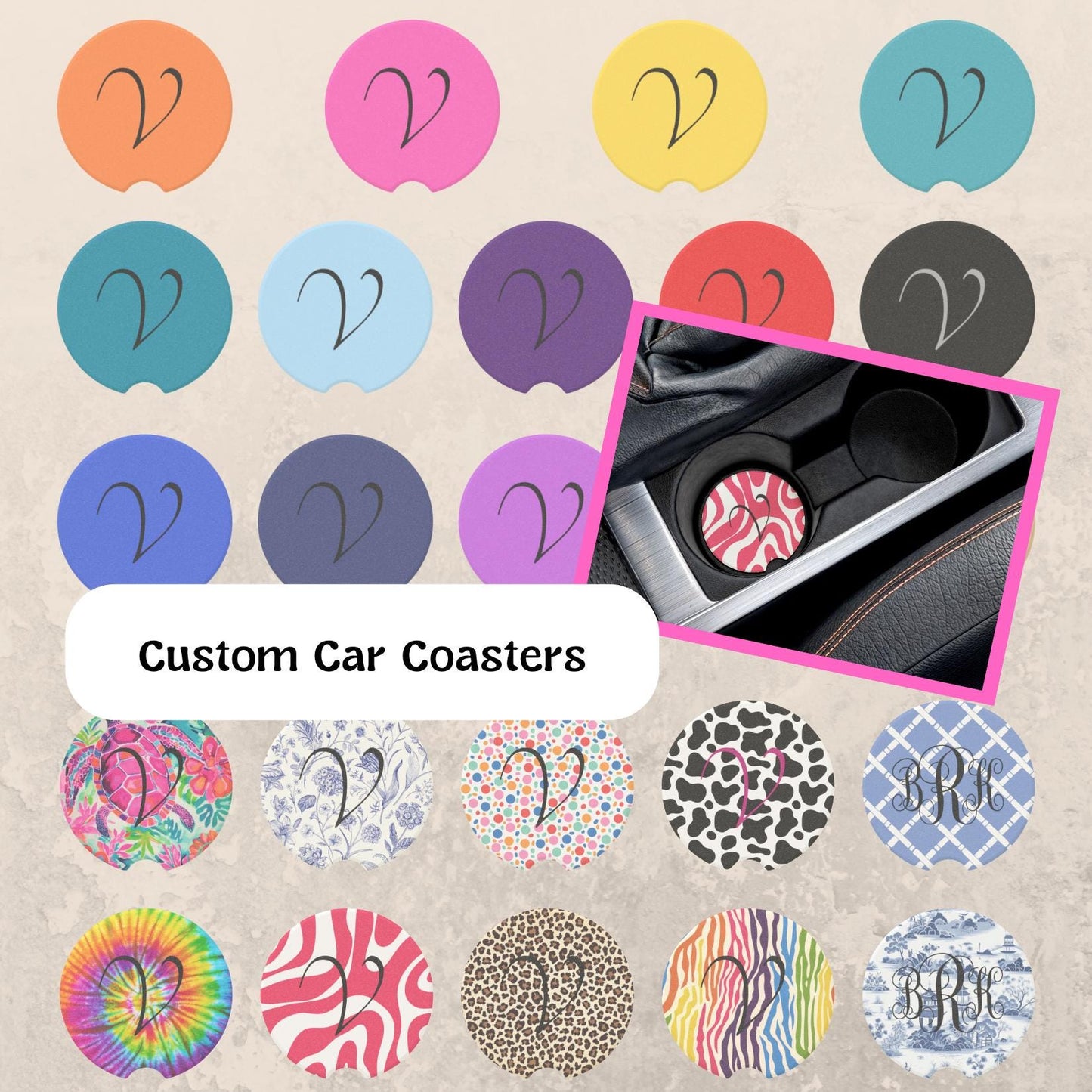 Car Accessories, Gift for Her, Gift for Him, Custom Car Coasters, Stocking Stuffer