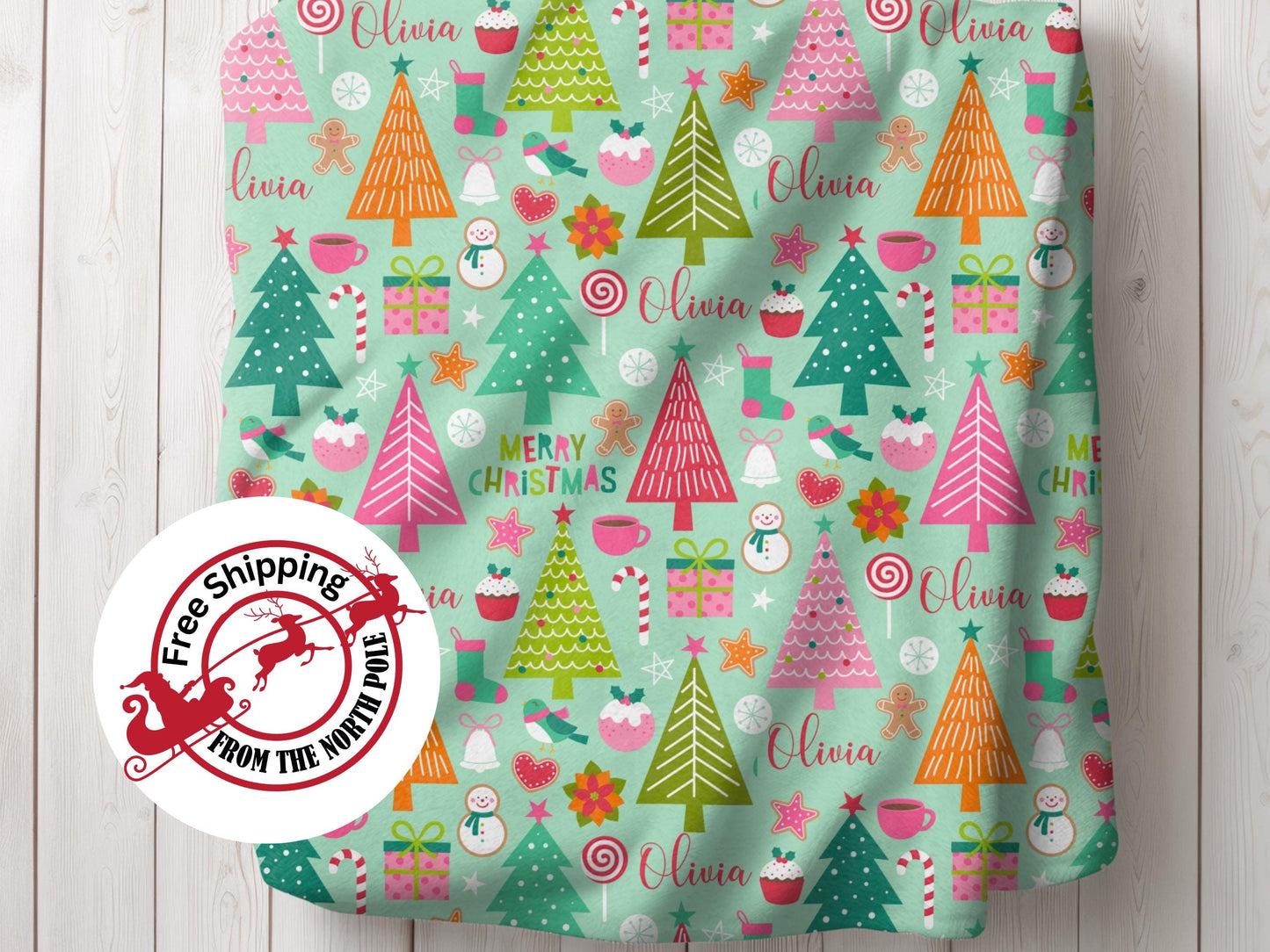 Personalized Christmas Tree and Candy Blanket