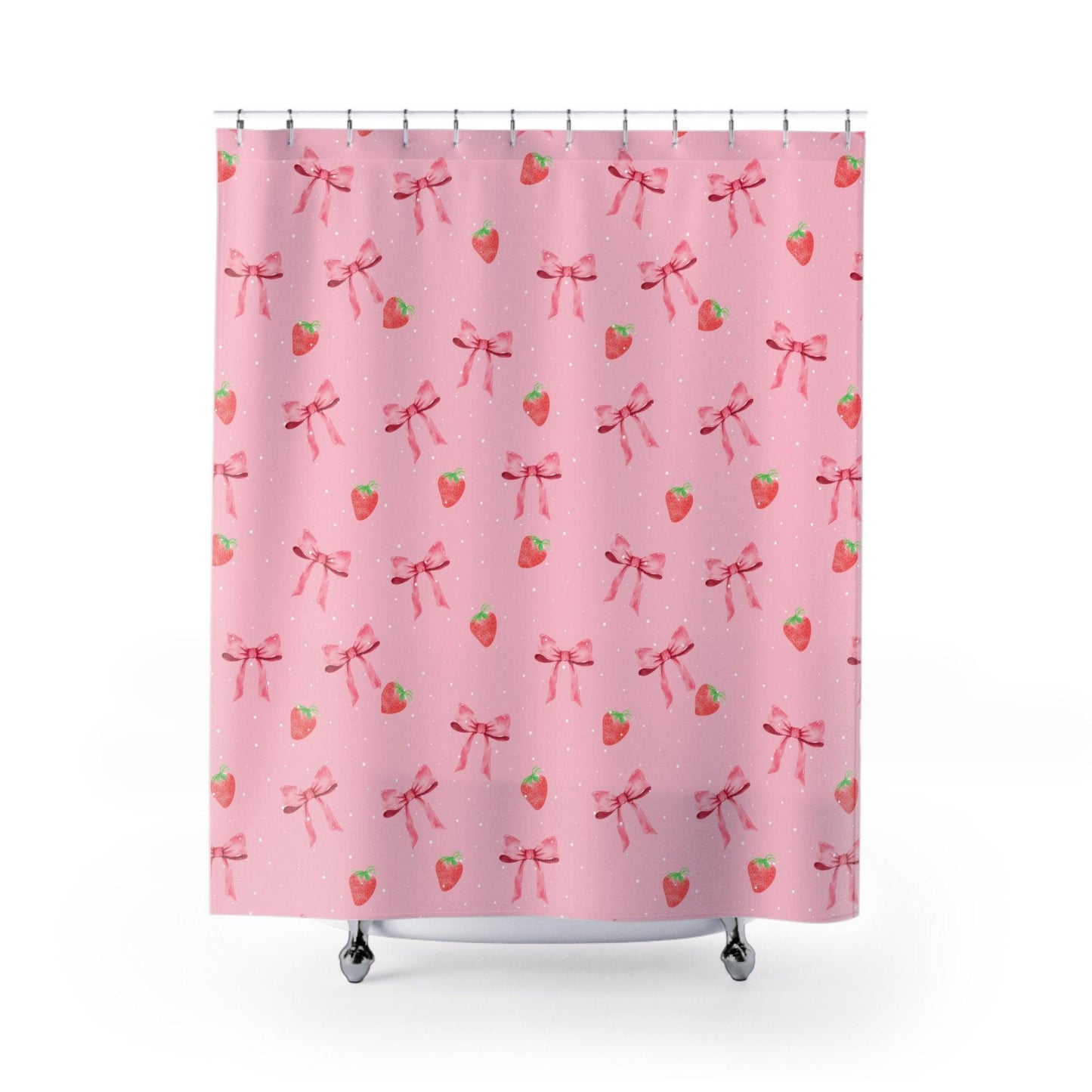 Strawberries and Bows Shower Curtain, Coquette shower curtain, Pink Shower Curtain, Pink Bow Shower Curtain