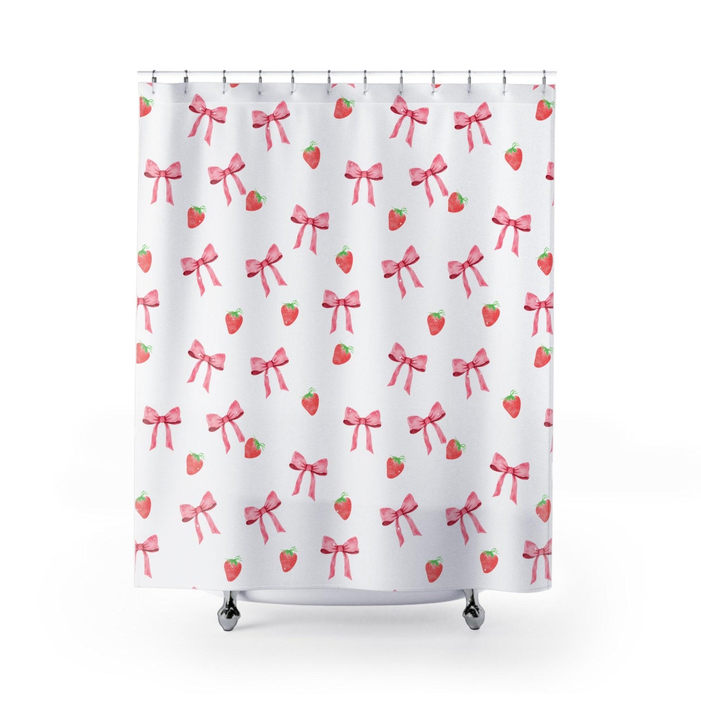 Strawberries and Bows Shower Curtain, Coquette shower curtain, Pink Shower Curtain, Pink Bow Shower Curtain
