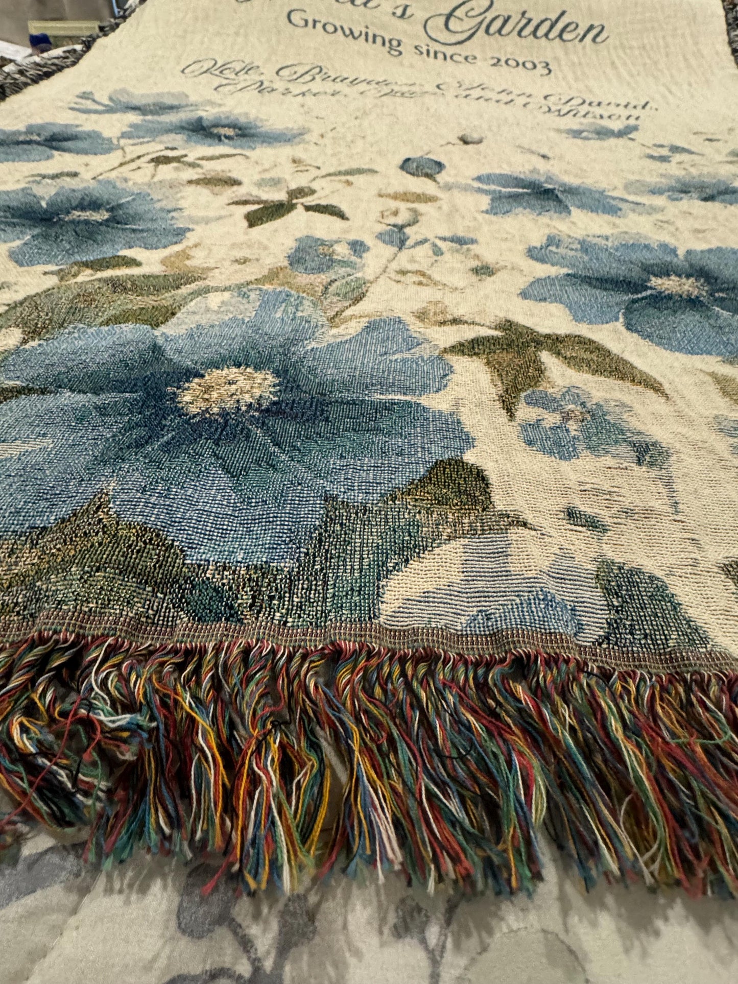 Floral Woven Blanket, Personalized Grandmothers Blanket
