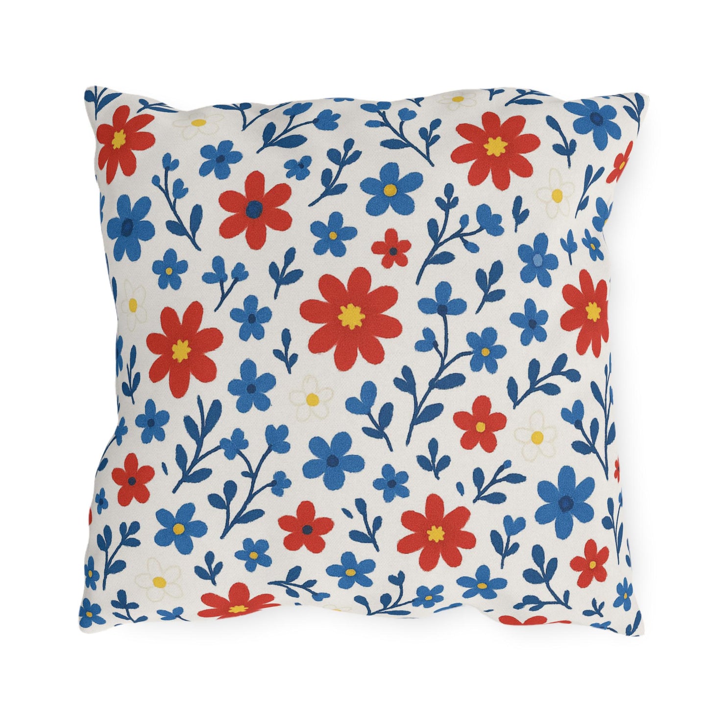 Floral Ditsy Outdoor Pillow, Red White Blue Design, Garden Decor, Patio Cushion, Americana Throw Pillow, Outdoor Furniture Accessory