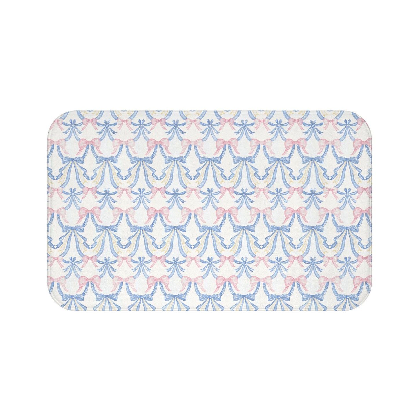 Bath Mat, Coquette Pink & Blue Bow Grandmillenial Dorm Decor, Baby Nursery Accent, Bathroom Rug, Shower Mat, Housewarming Gift