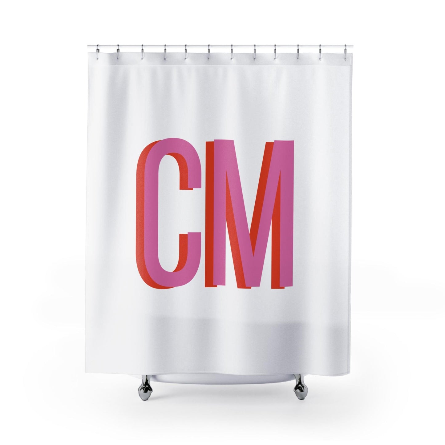 Shadow Monogram Shower Curtain, Preppy Shower Panel, Pink Shower Curtain, Dorm Decor, College Dorm, Apartment Home Decor - Stylish Bathroom