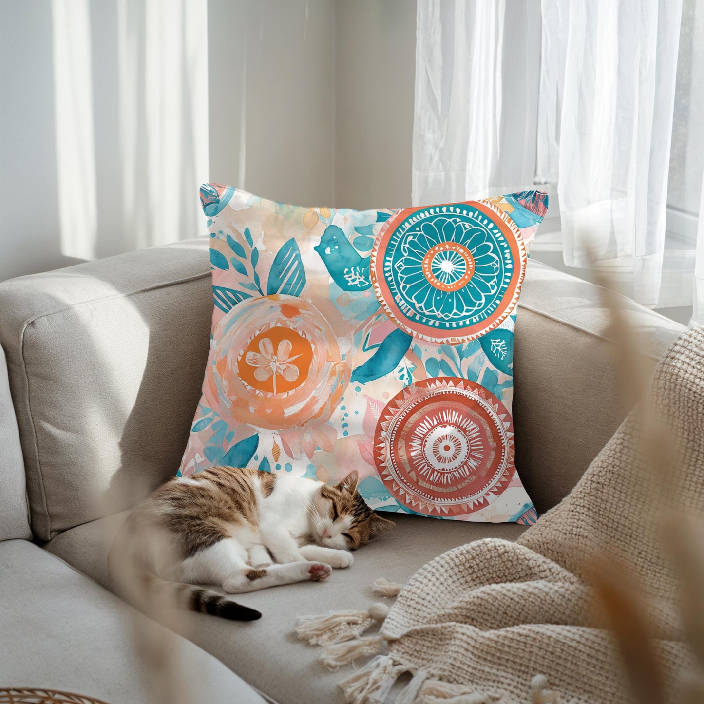 Pillowcase or Pillow, Coastal Abstract Art Throw Pillow, Nature Inspired Pillows, Throw Pillow for Couch, Bright Color Pillowcase