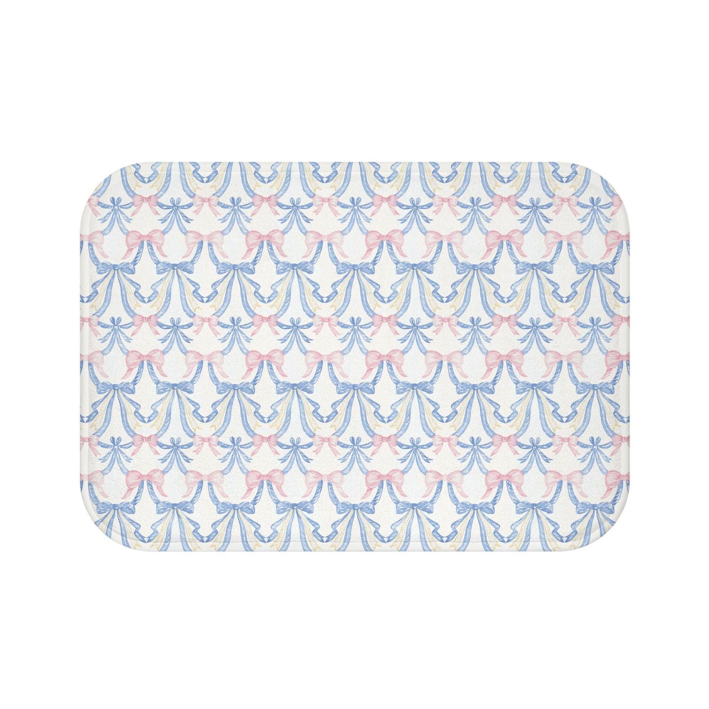 Bath Mat, Coquette Pink & Blue Bow Grandmillenial Dorm Decor, Baby Nursery Accent, Bathroom Rug, Shower Mat, Housewarming Gift