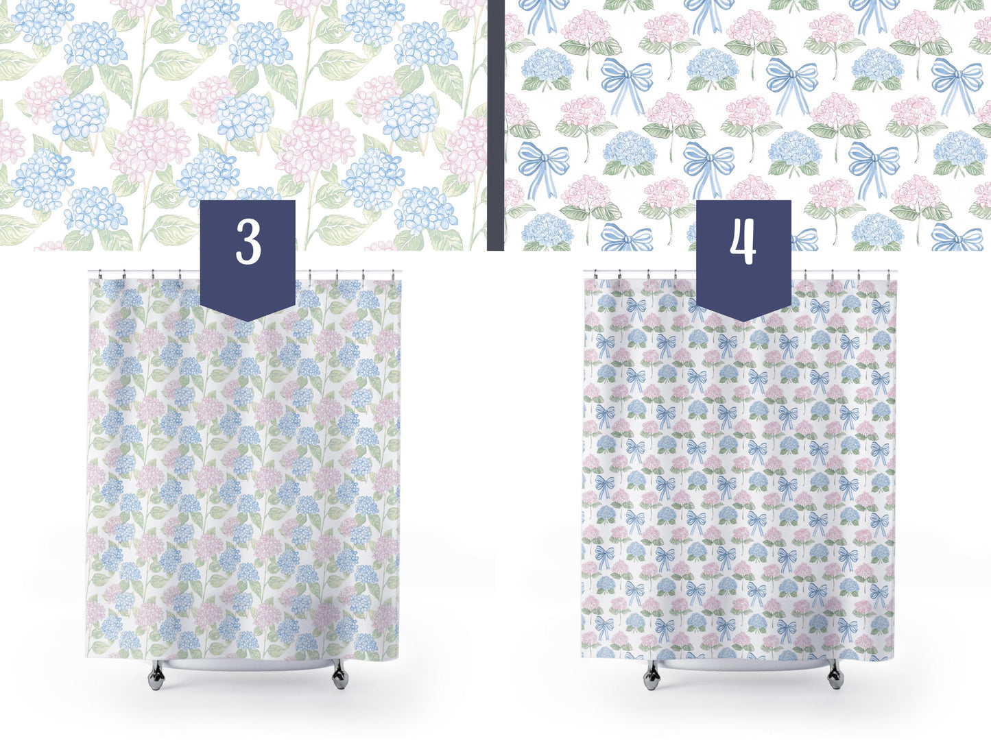 Custom Shower Curtain, Watercolor Hydrangeas