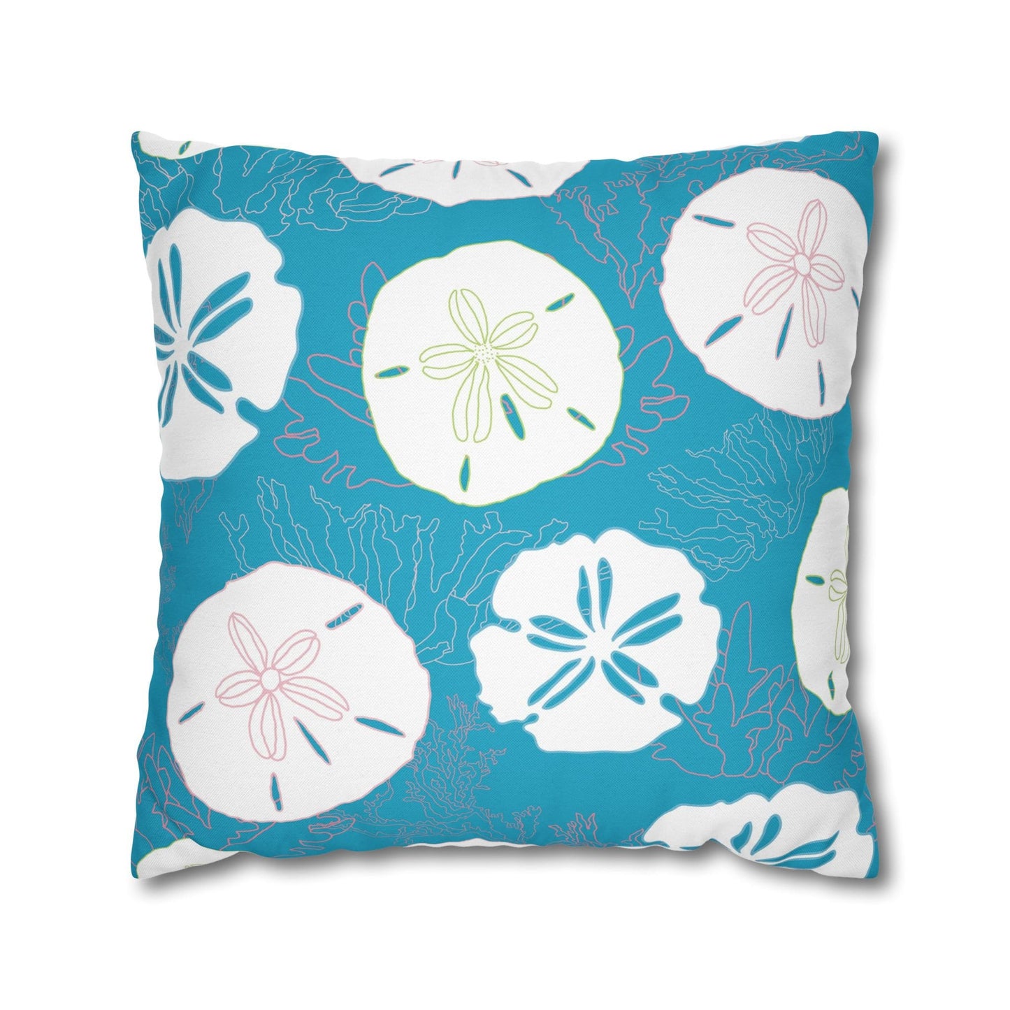 Custom Throw Pillow, Turquoise with Sand Dollars