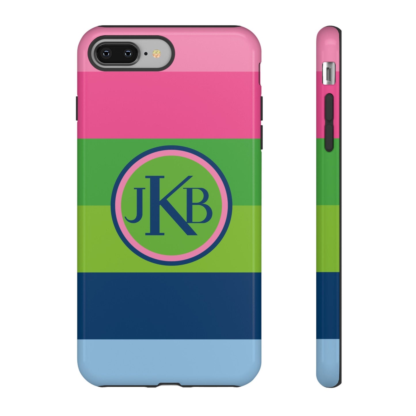 Custom Phone Case, Pink Blue and Green Stripe Monogram