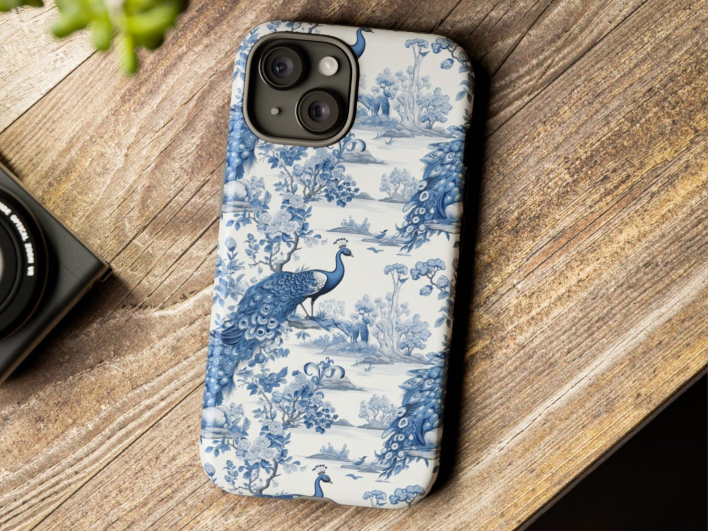 Custom Phone Case, Blue French Toile Peacock