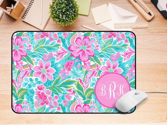 Personalized Desk Mat, Coastal Tropical Flowers