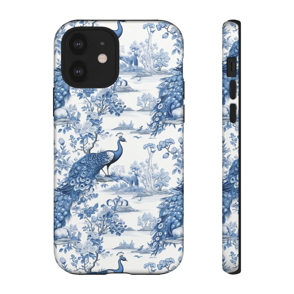 Custom Phone Case, Blue French Toile Peacock