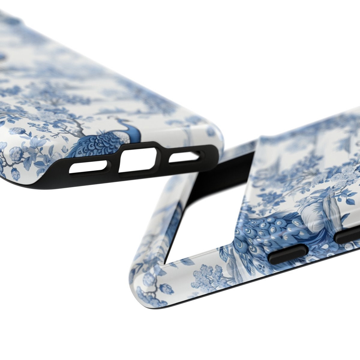 Custom Phone Case, Blue French Toile Peacock