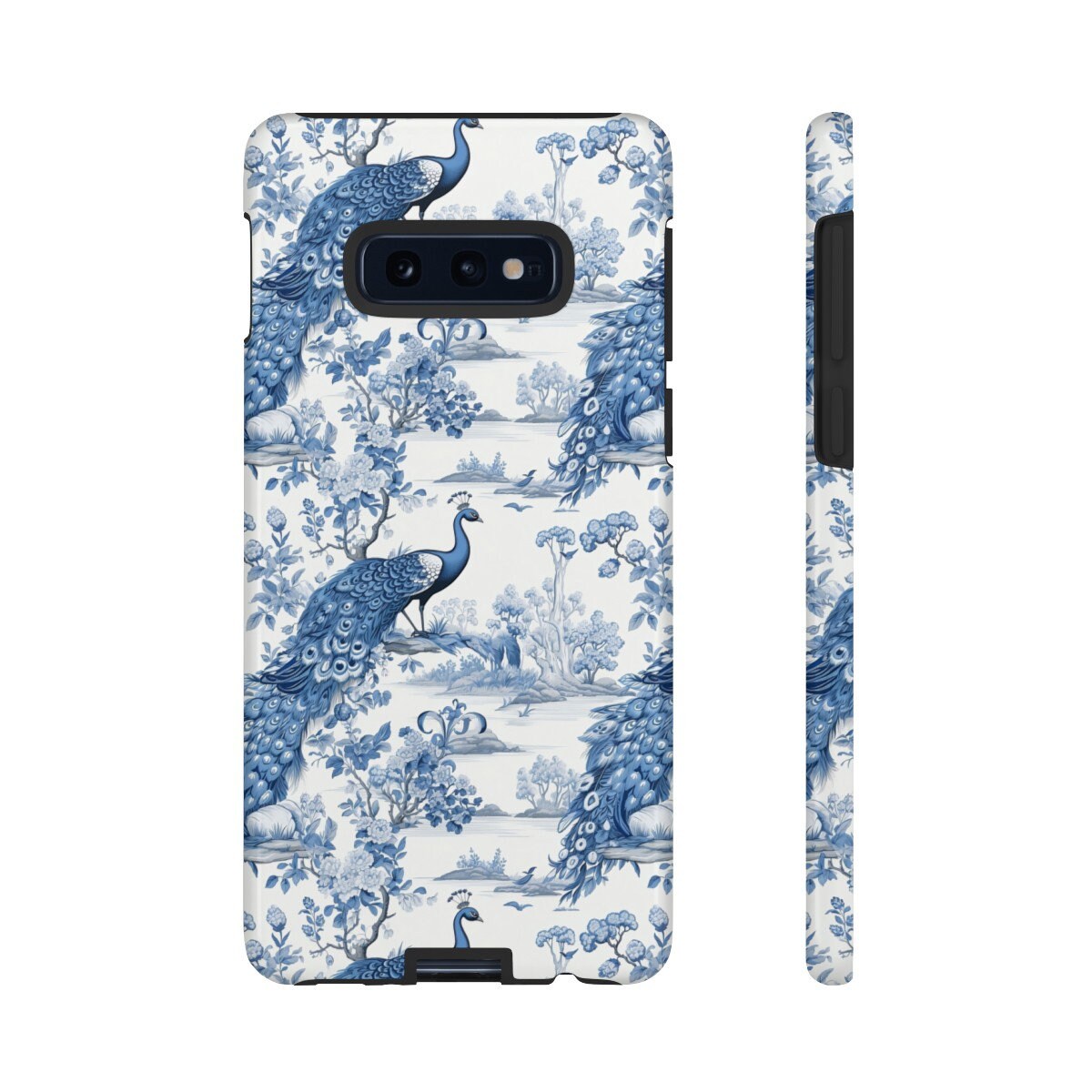 Custom Phone Case, Blue French Toile Peacock