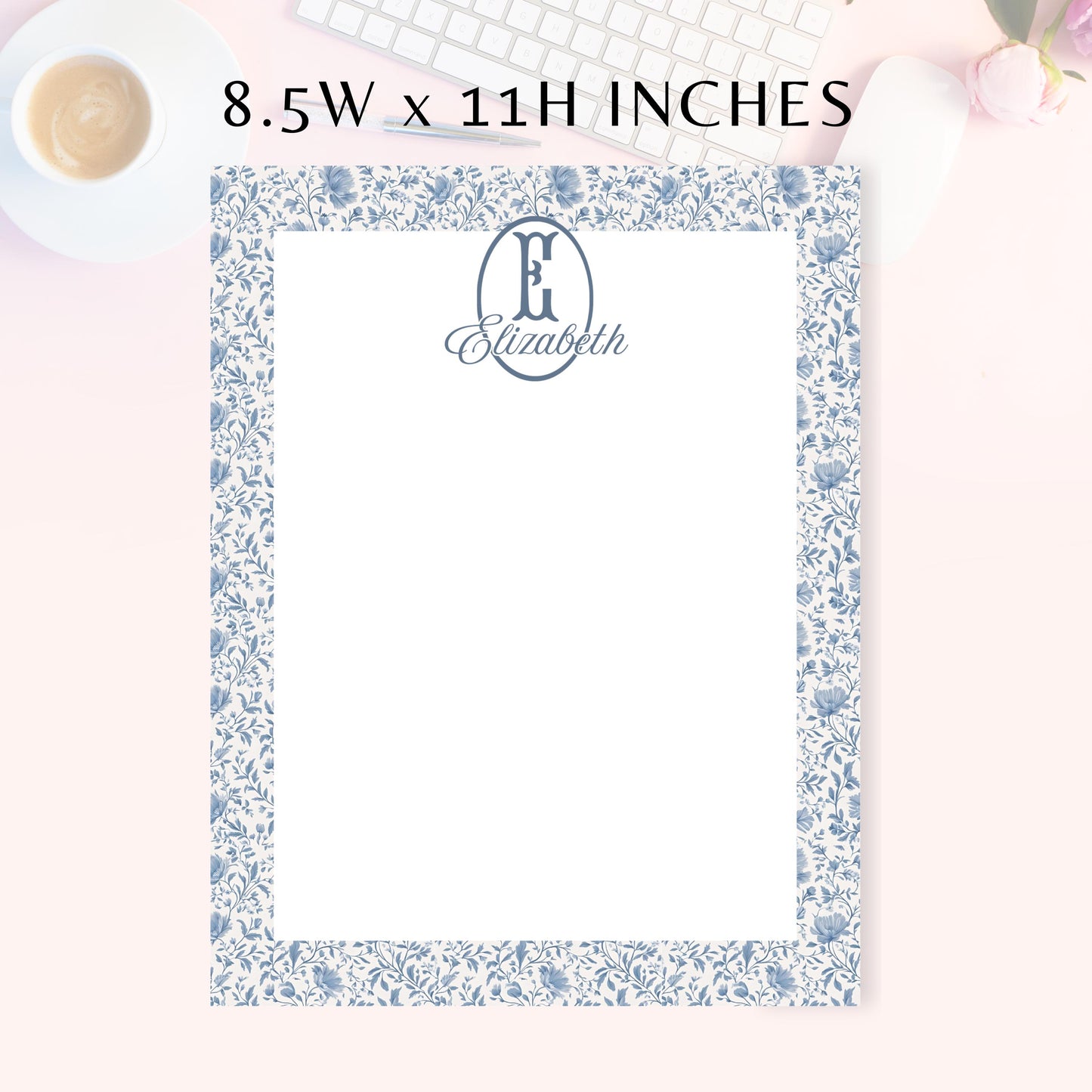 Personalized Notepad, Blue Floral