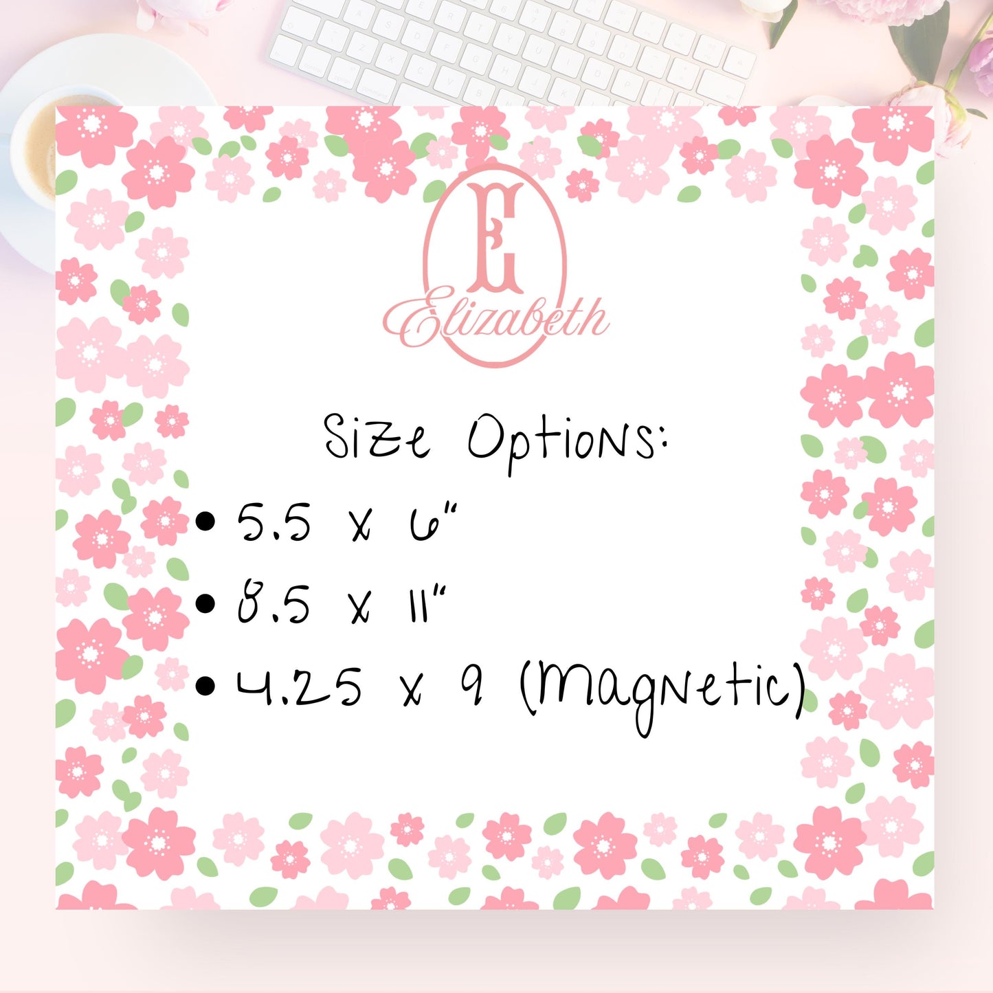 Personalized Notepad, Pink Ditsy Floral