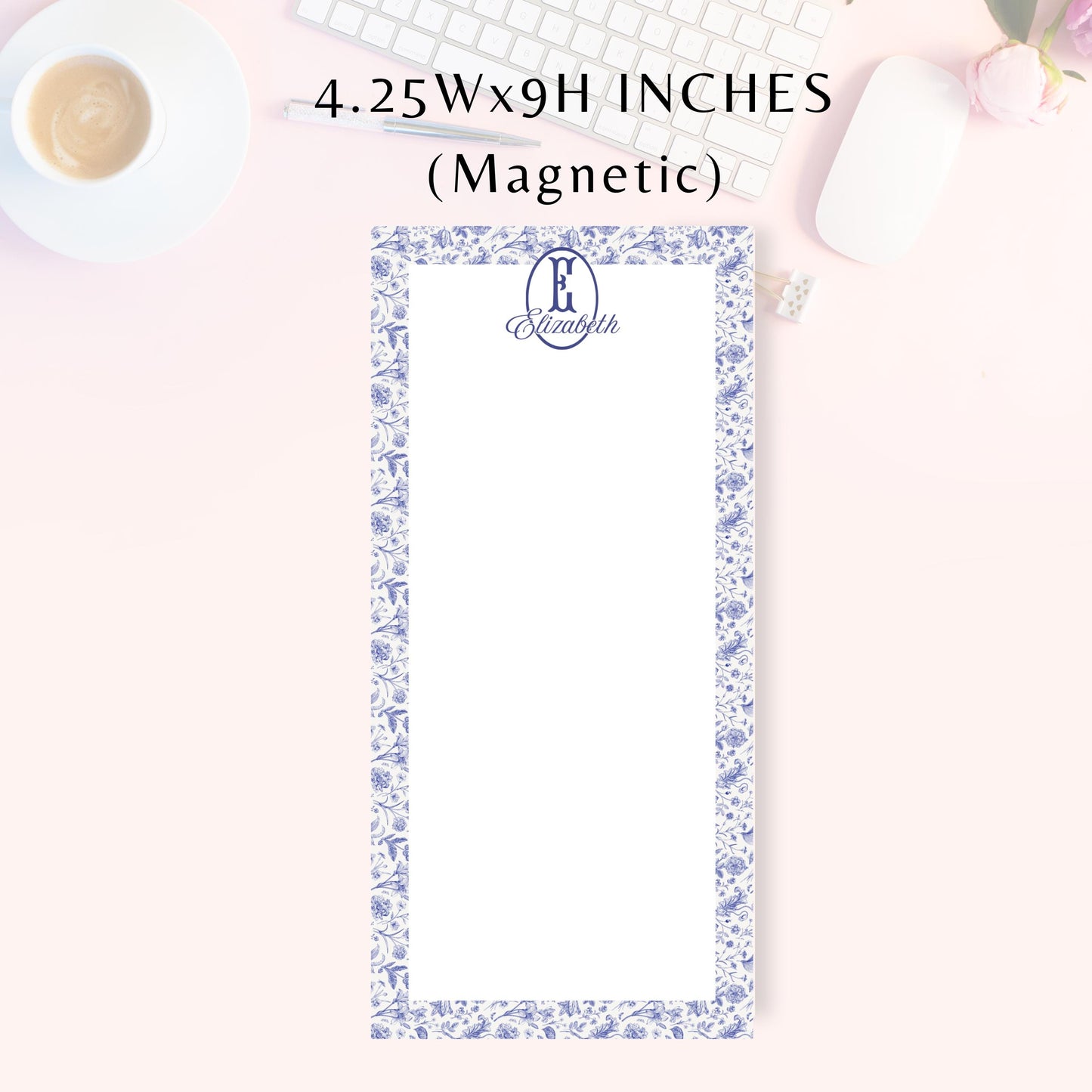 Personalized Notepad, Blue Floral 2