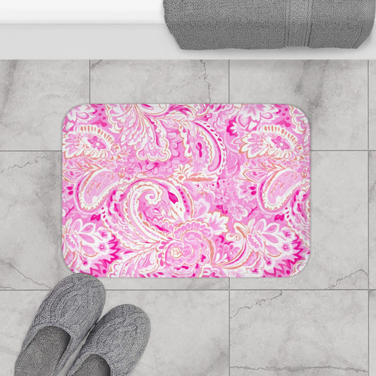 Custom Bath Mat, Pink Paisley