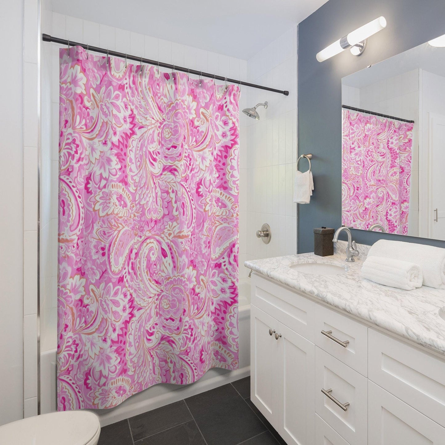 Custom Shower Curtain, Pink Paisley