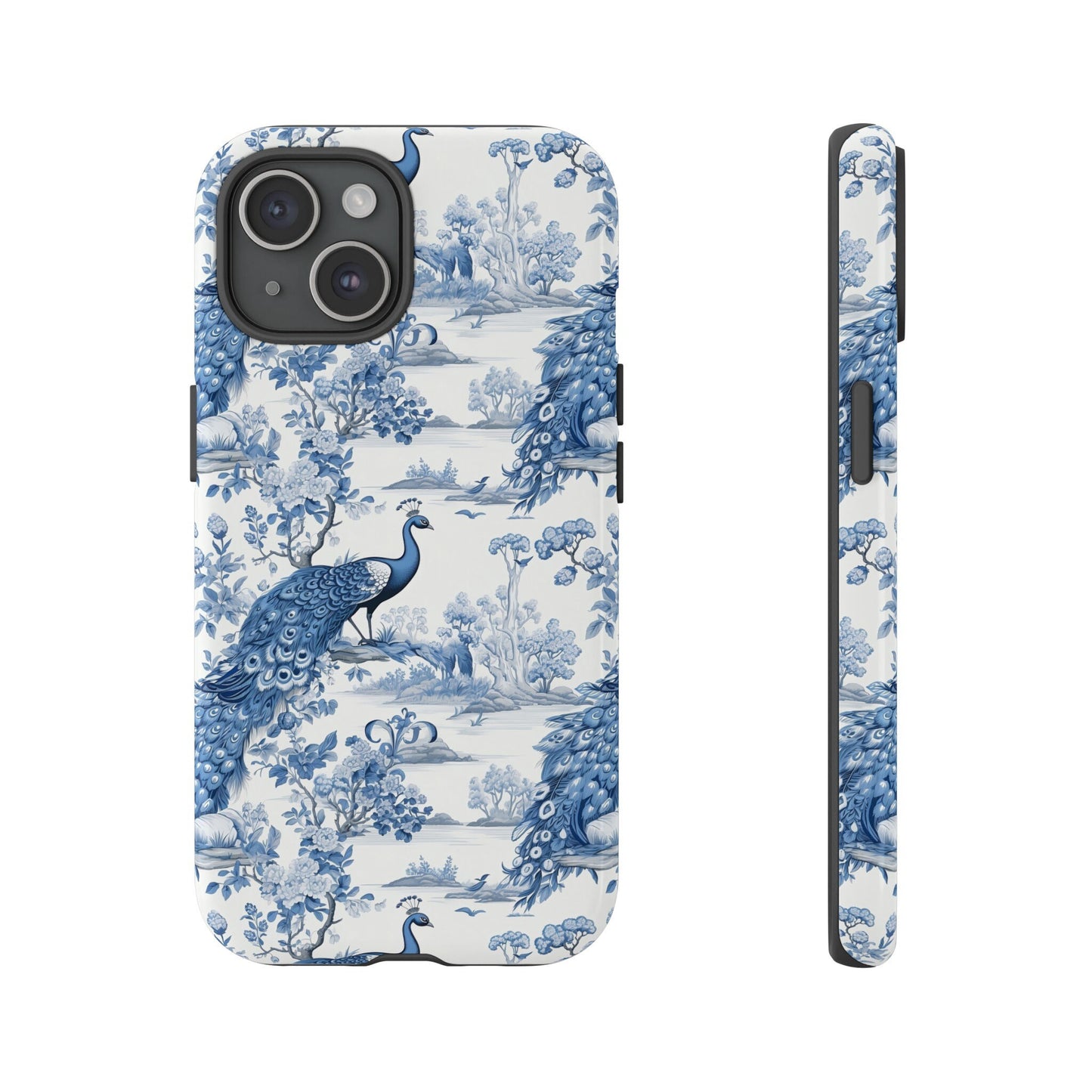 Custom Phone Case, Blue French Toile Peacock