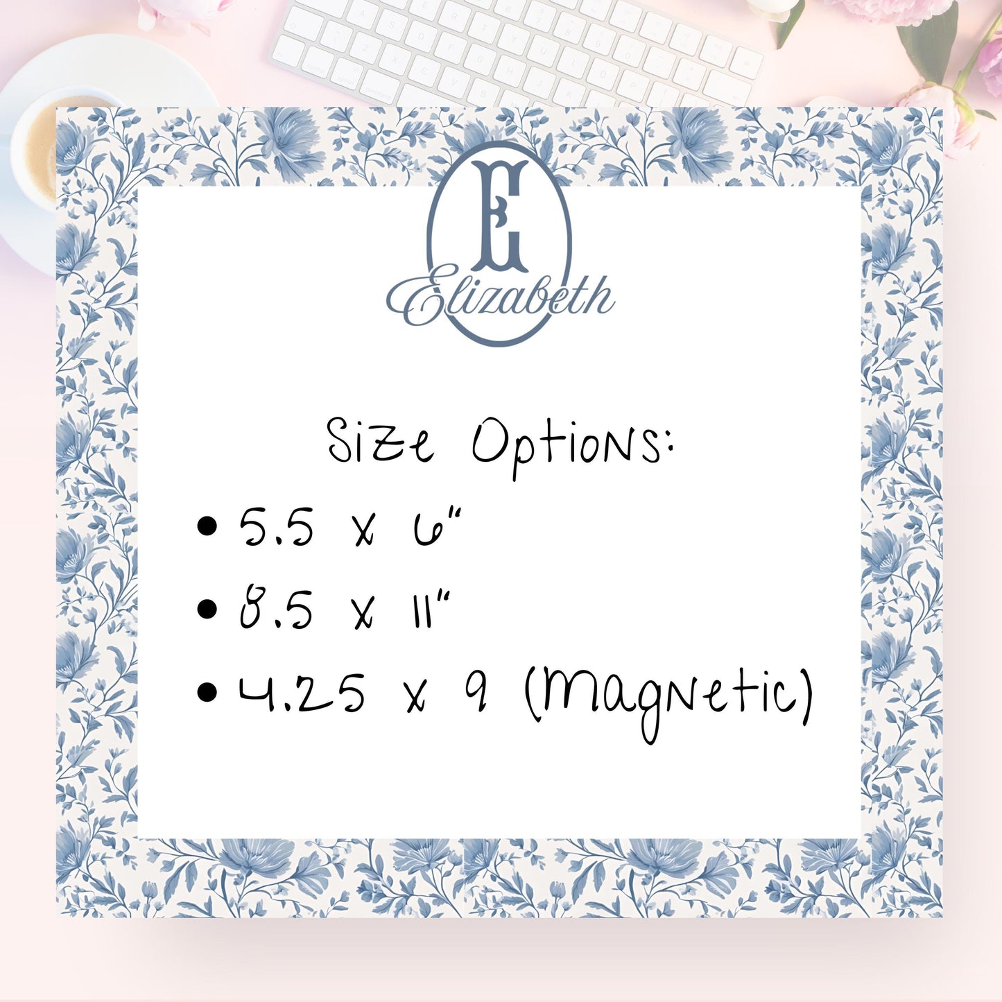 Personalized Notepad, Blue Floral