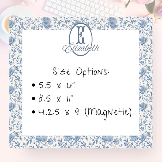 Personalized Notepad, Blue Floral