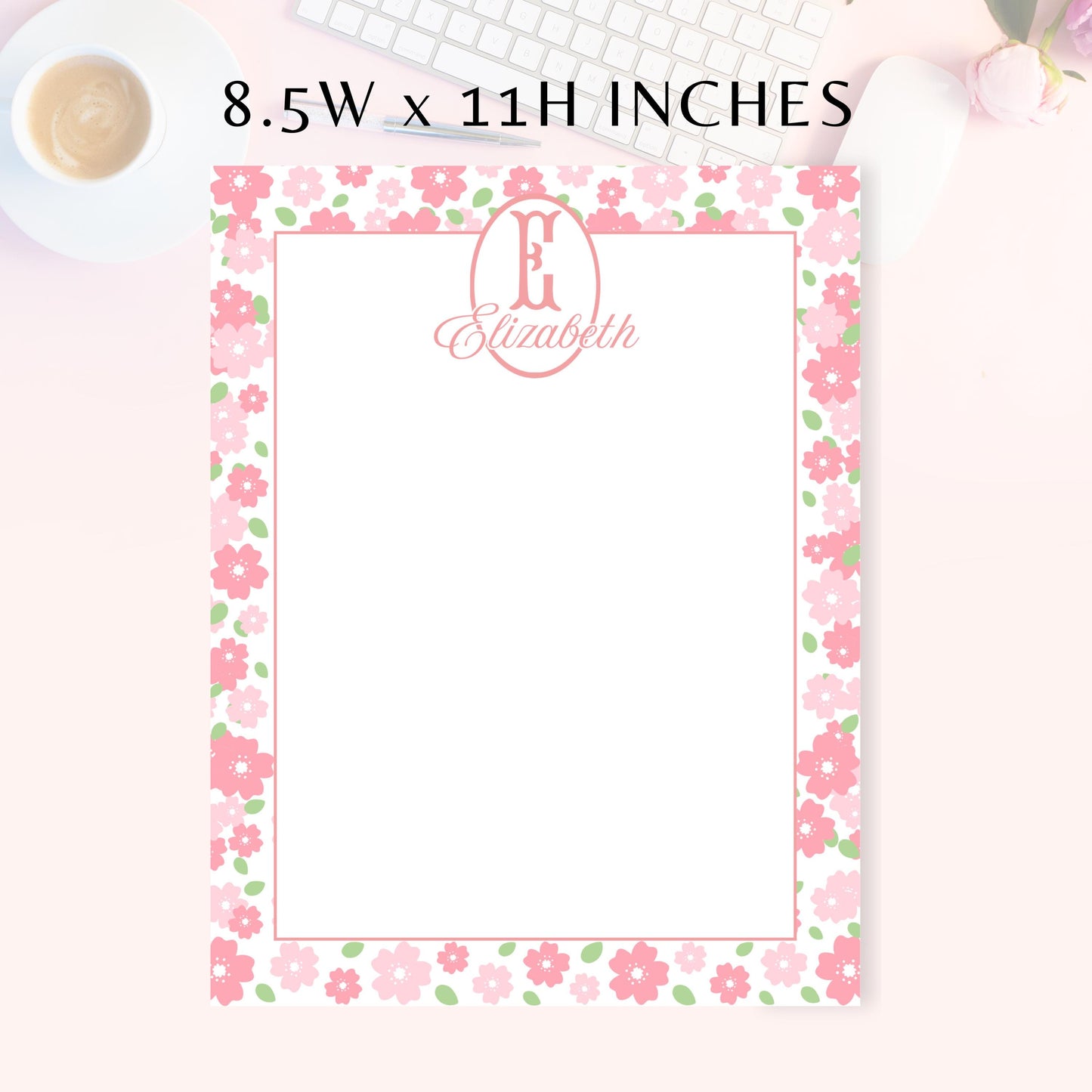 Personalized Notepad, Pink Ditsy Floral
