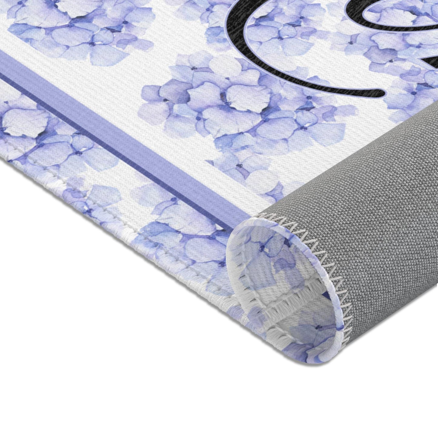 Custom Rug, Blue Floral "Home"