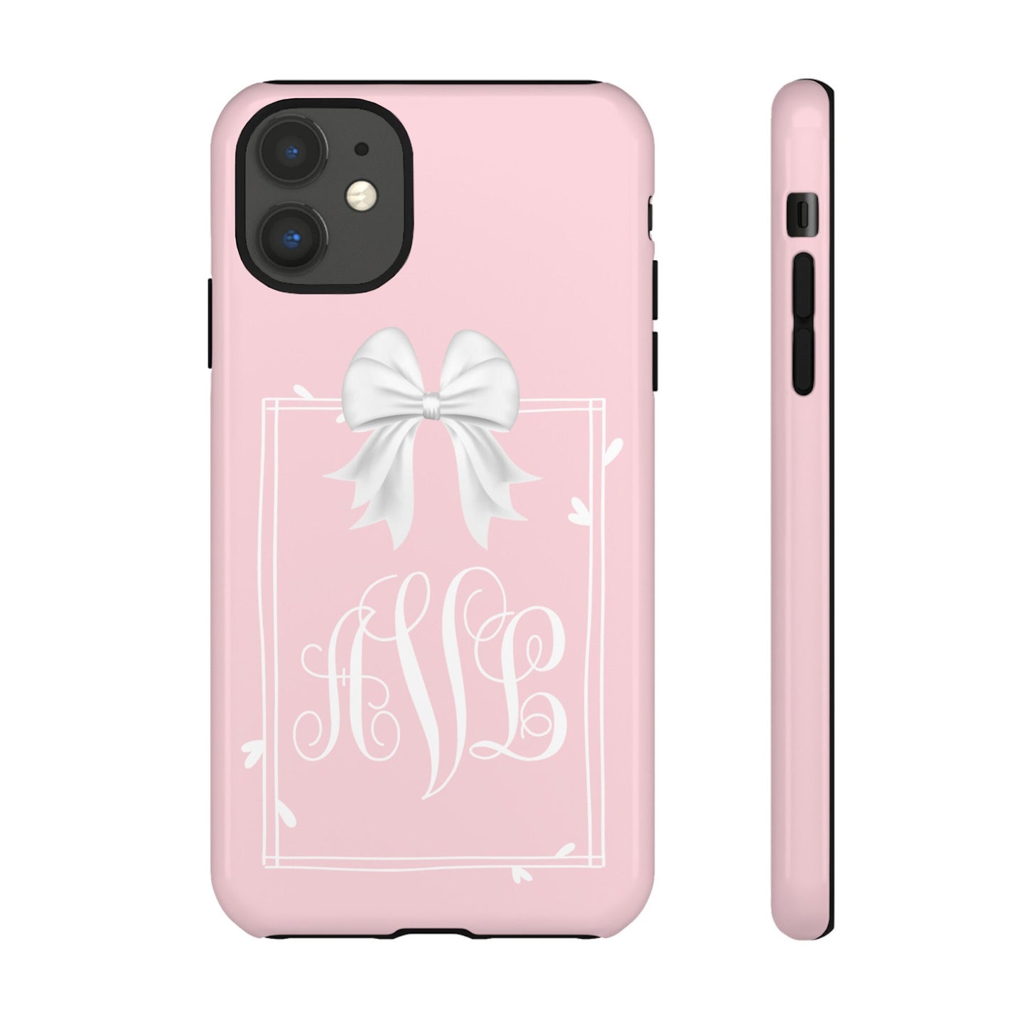 Custom Phone Case, White Bow Monogram
