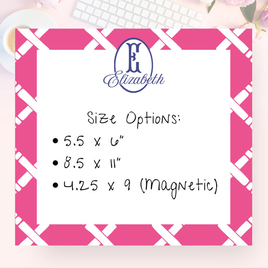 Personalized Notepad, Preppy Pink Lattice