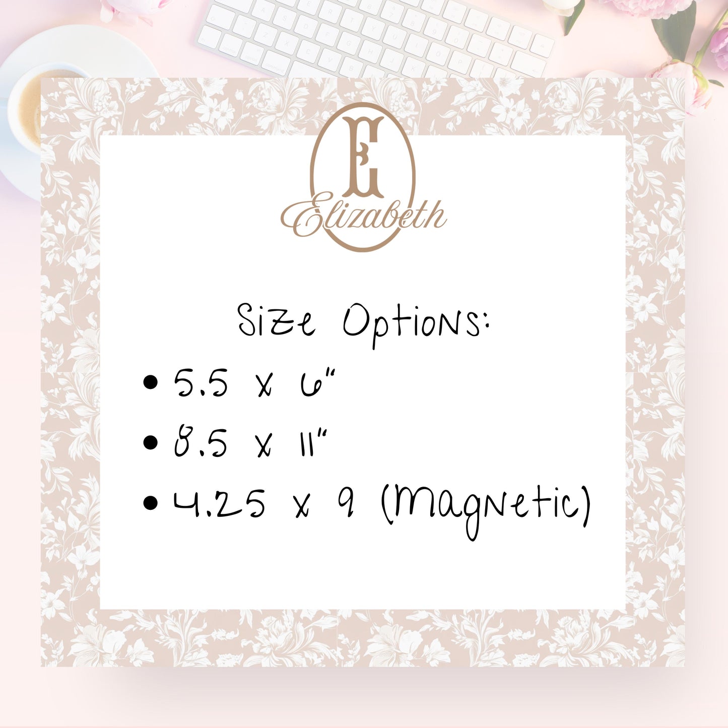 Personalized Notepad, Neutral Floral