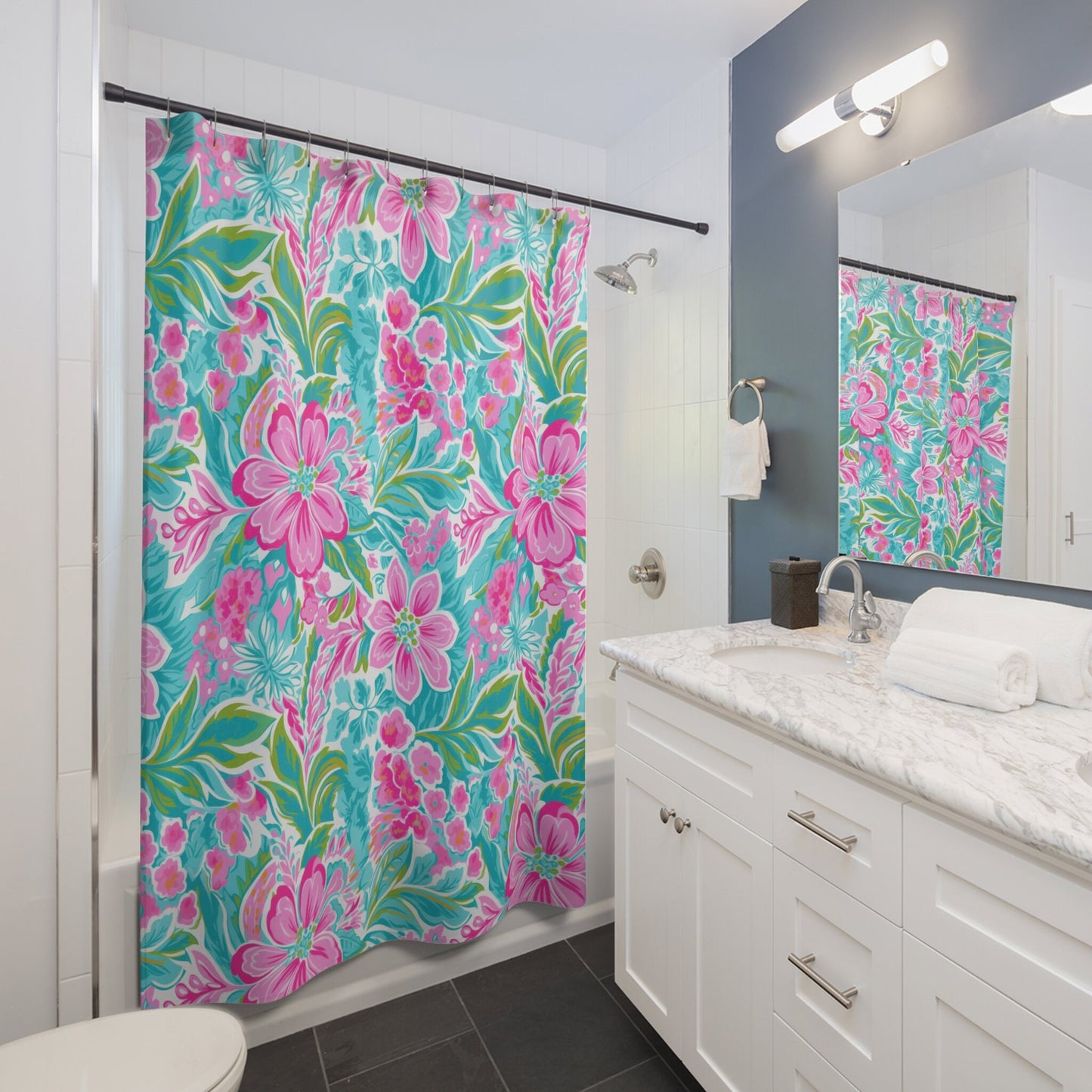 Custom Shower Curtain, Coastal Tropical Hibiscus