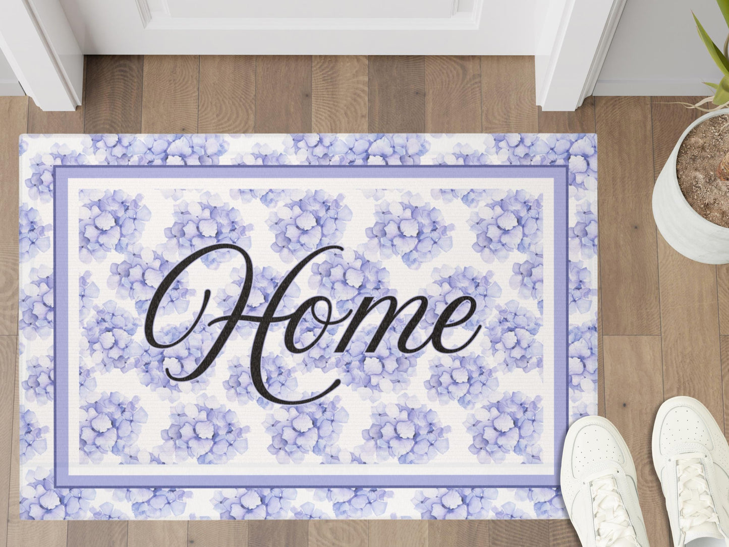 Custom Rug, Blue Floral "Home"