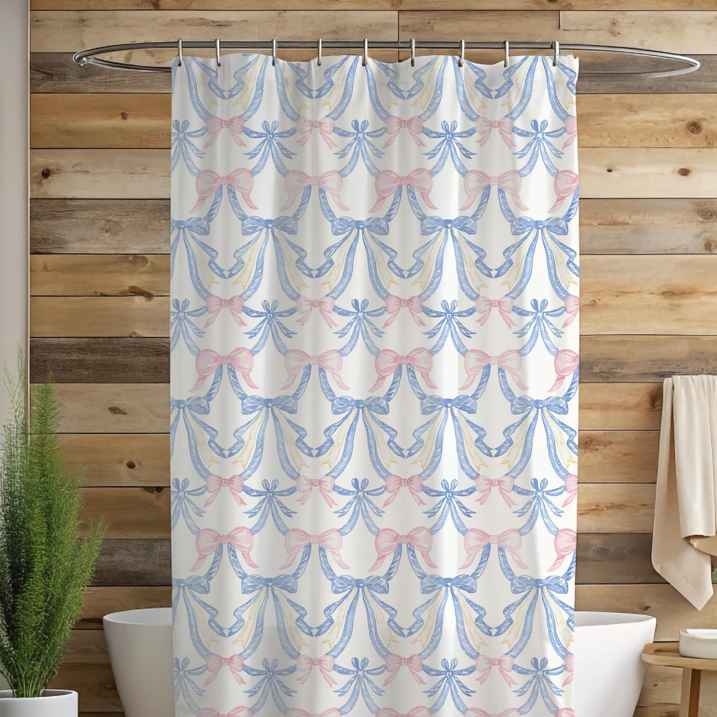Custom Shower Curtain, Pink and Blue Bows