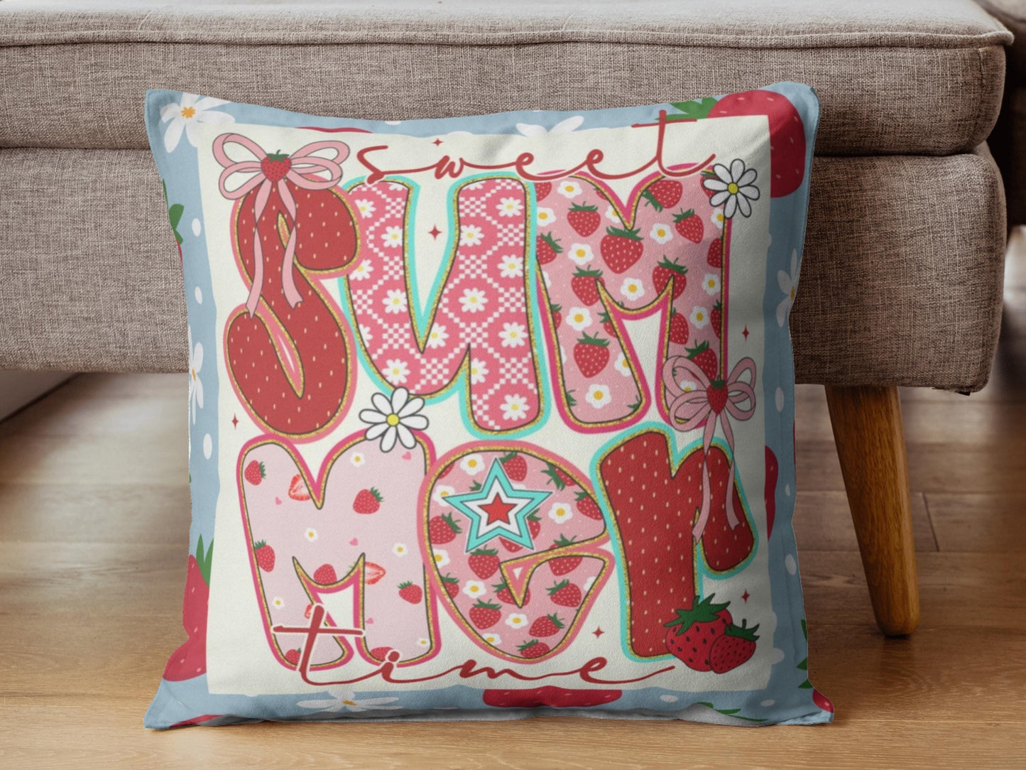 Custom Throw Pillow, Summer Vibes Strawberries