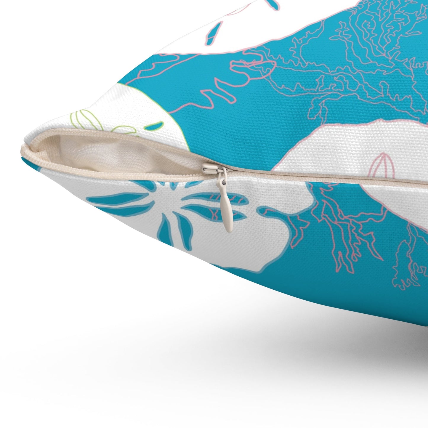 Custom Throw Pillow, Turquoise with Sand Dollars