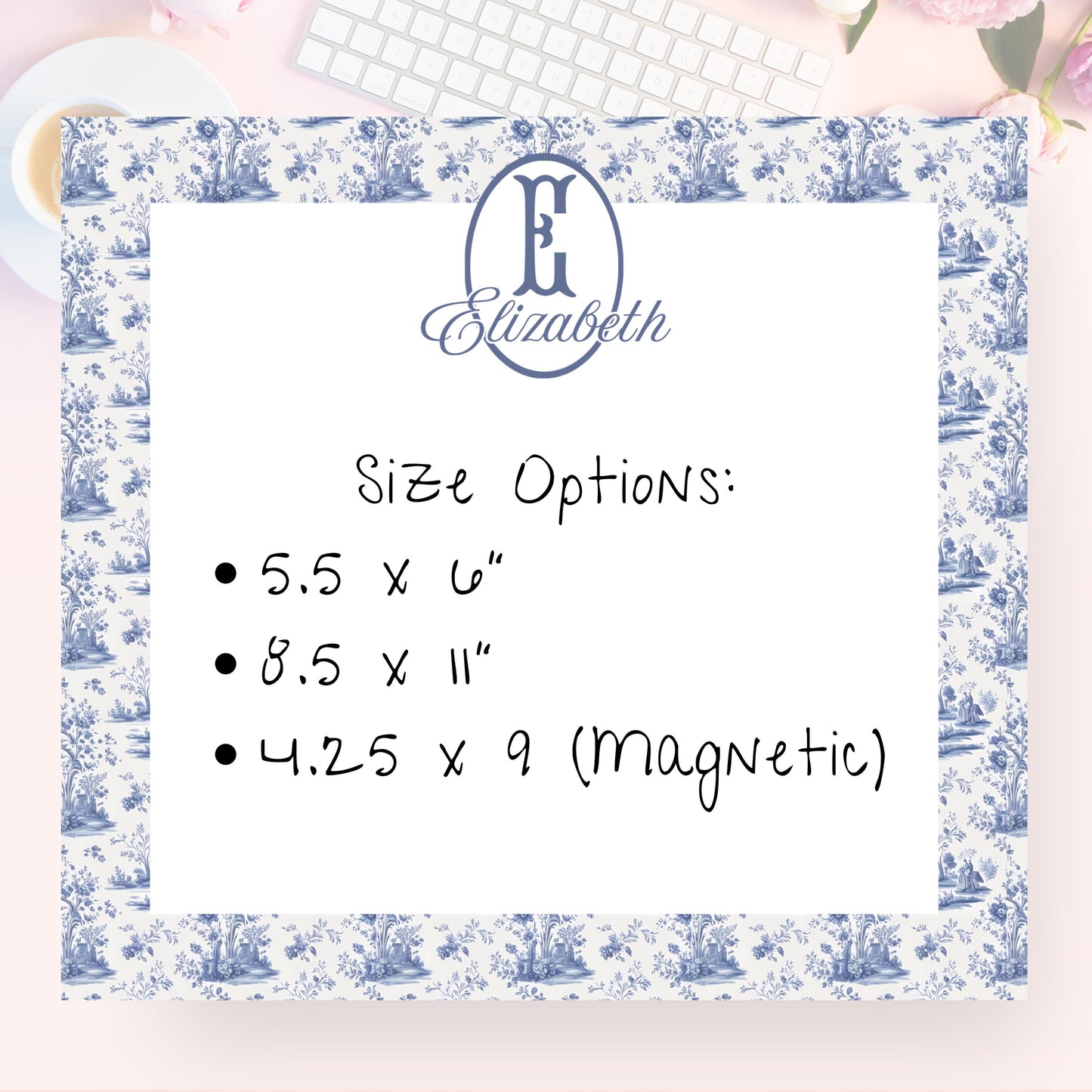Personalized Notepad, Blue Floral 3