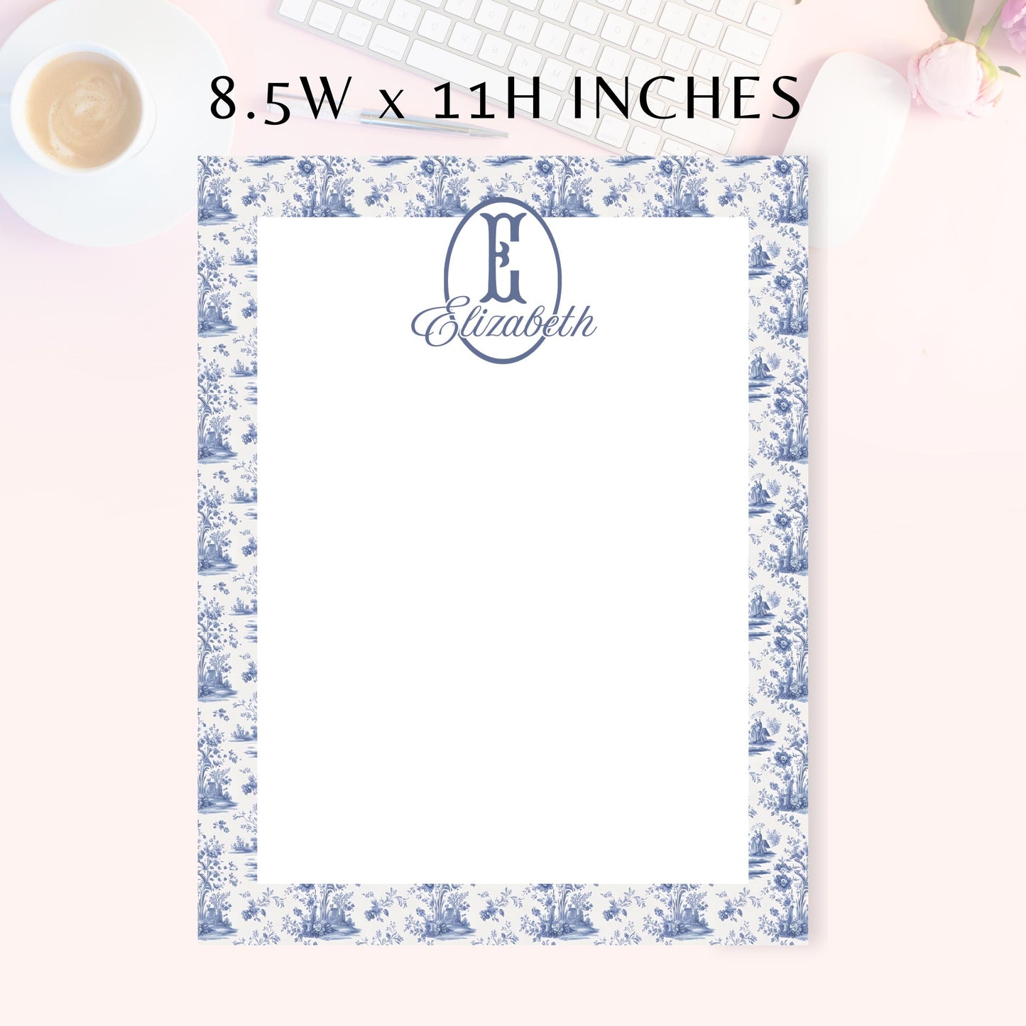 Personalized Notepad, Blue Floral 3