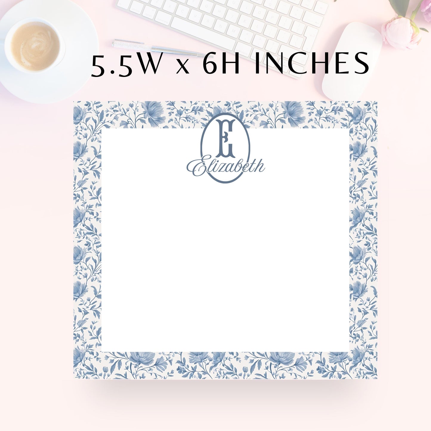 Personalized Notepad, Blue Floral